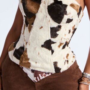Faux Fur Cow Print Bustier Top